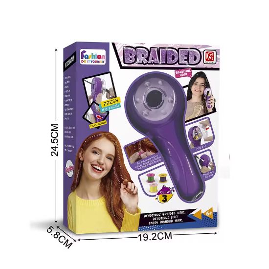 صورة مجموعة تجميل الشعر، ماكينة تجديل، خيوط، أربطة مطاطية